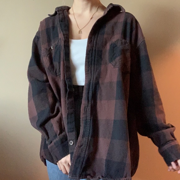 oversized brown flannel shirt